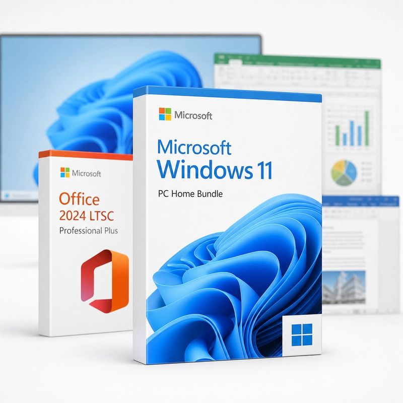 Microsoft Windows 11 Home + Microsoft Office 2024 LTSC Professional Plus Bundle (PC)